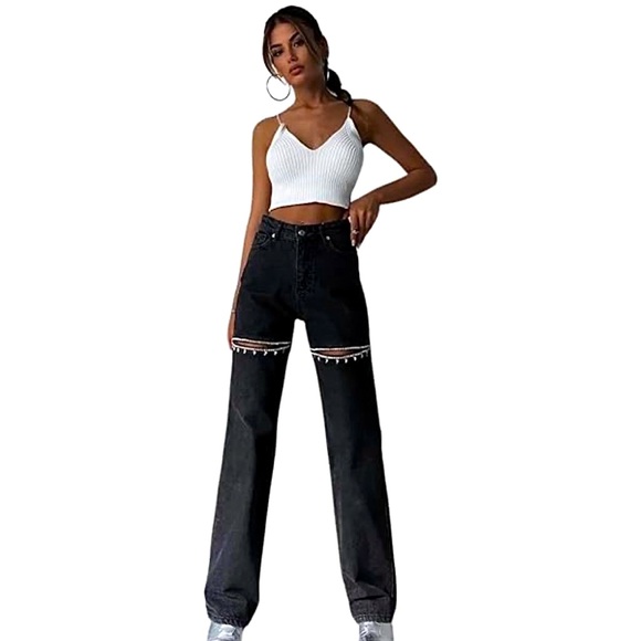 Blue B Ultra High Rise Wide Leg Rhinestone Stretch Jean - Picture 2 of 13